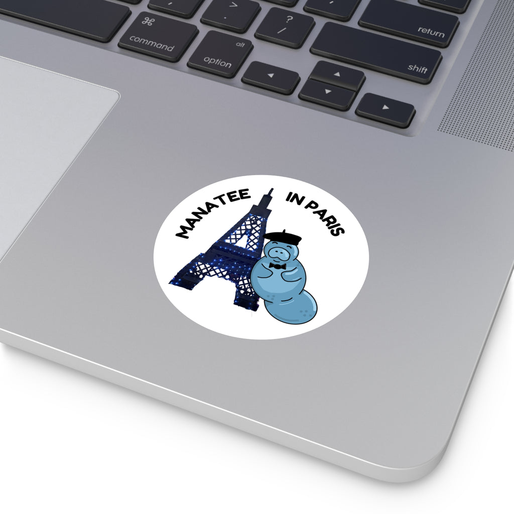 Manatee in Paris Round Sticker