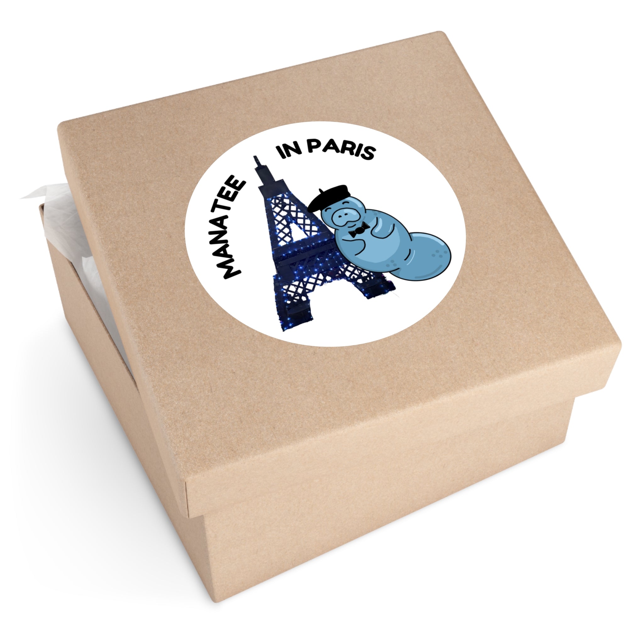Manatee in Paris Round Sticker