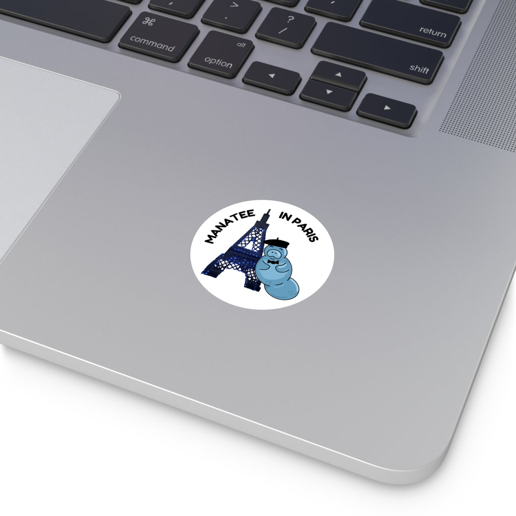 Manatee in Paris Round Sticker