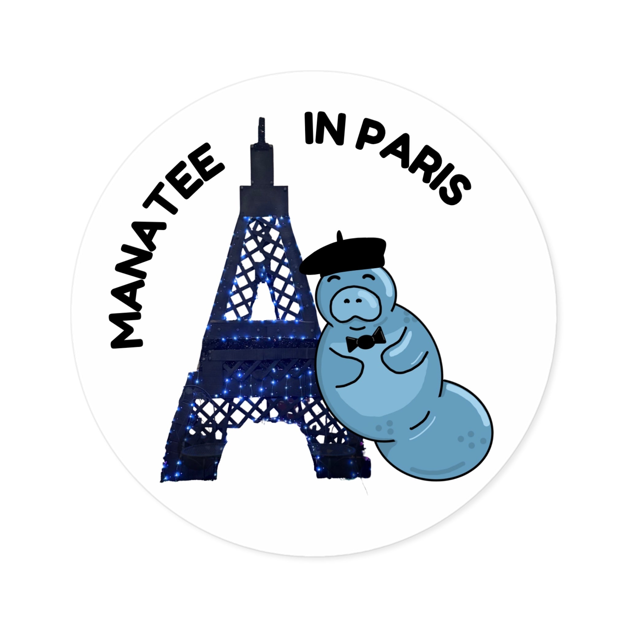Manatee in Paris Round Sticker
