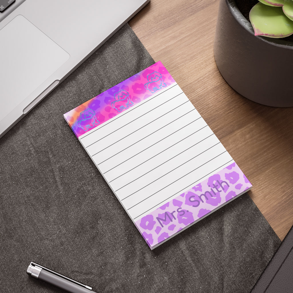 Personalized Maltese Neon Leopard Border 4x6 Lined Post-it Note Pad