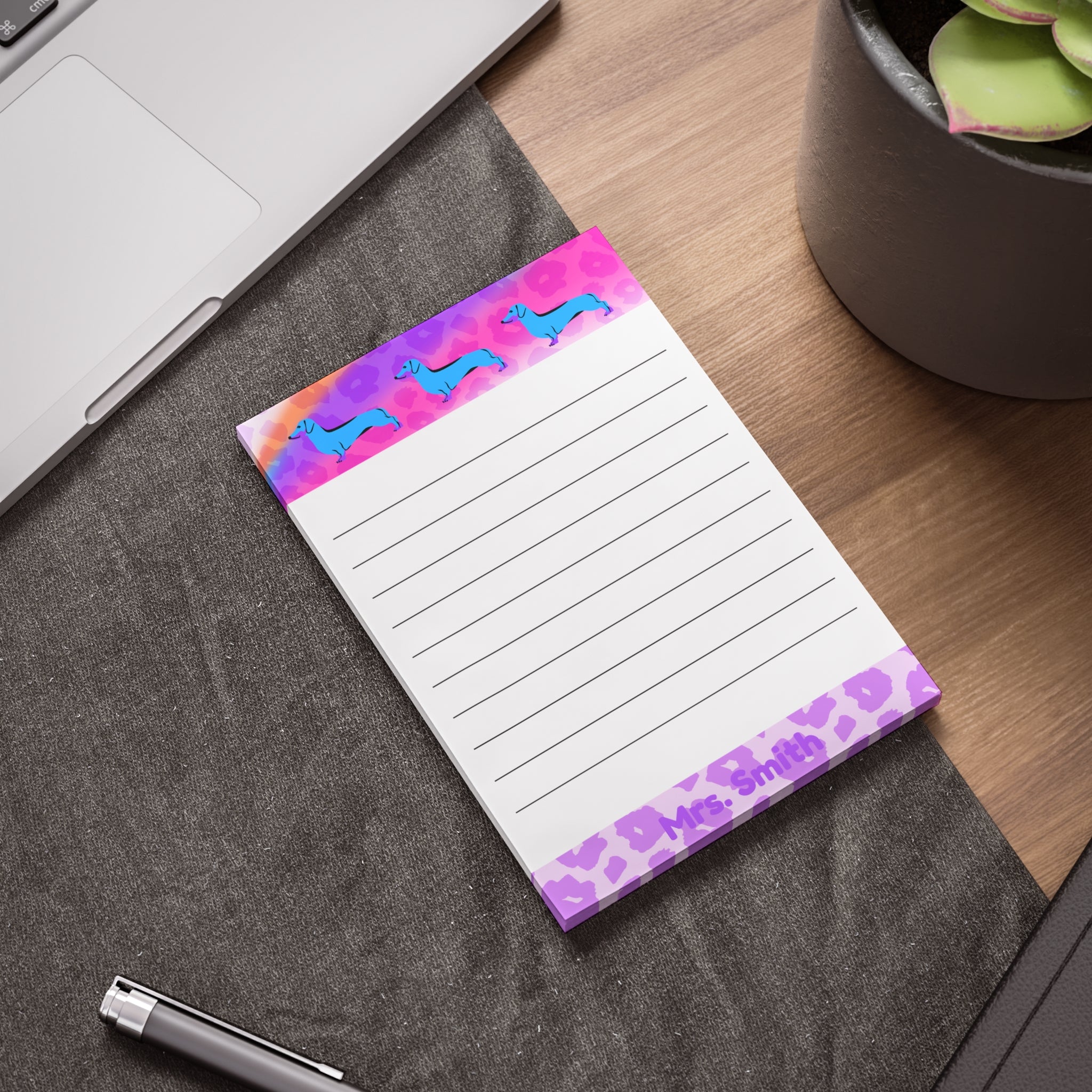 Personalizable Dachshund Rainbow Colorful 4x6 Lined Memo Pad