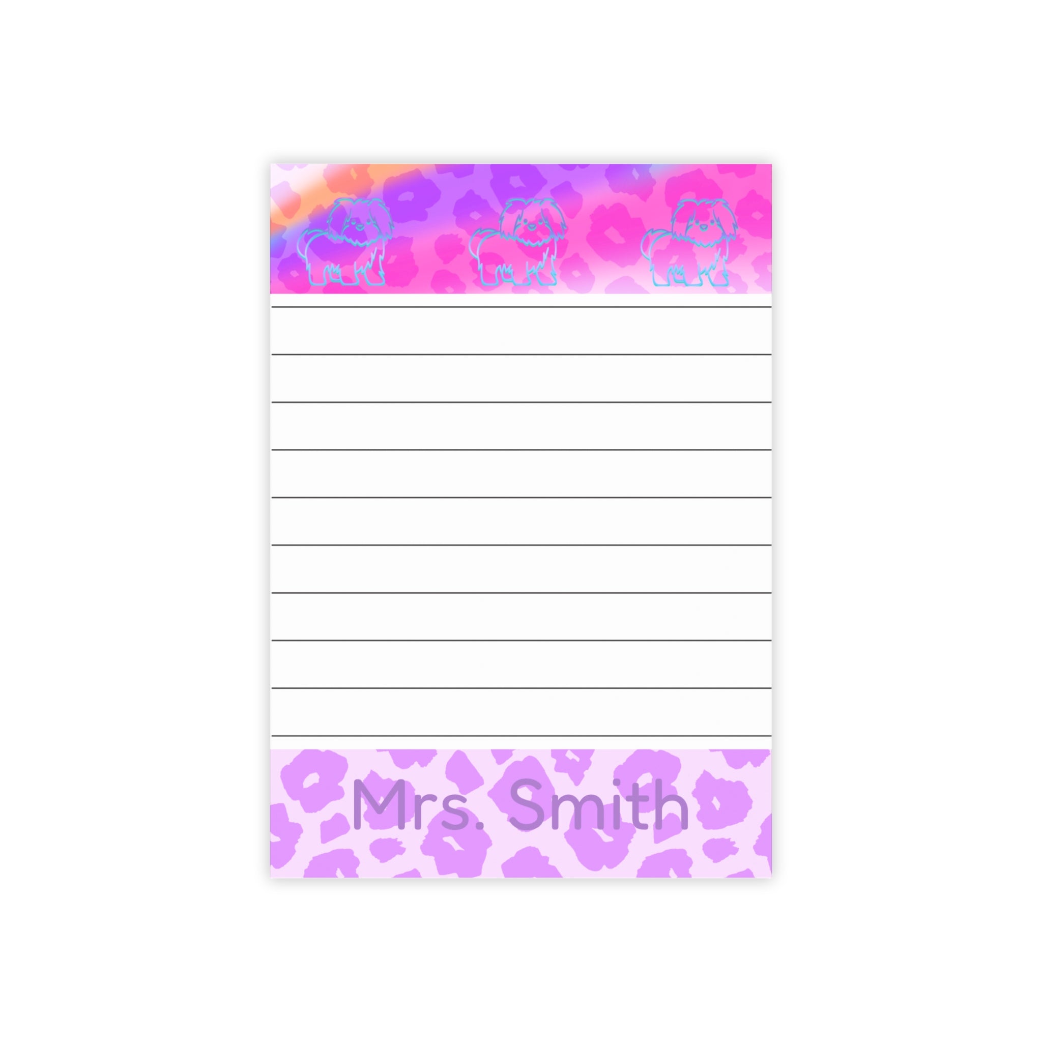 Personalized Maltese Neon Leopard Border 4x6 Lined Post-it Note Pad