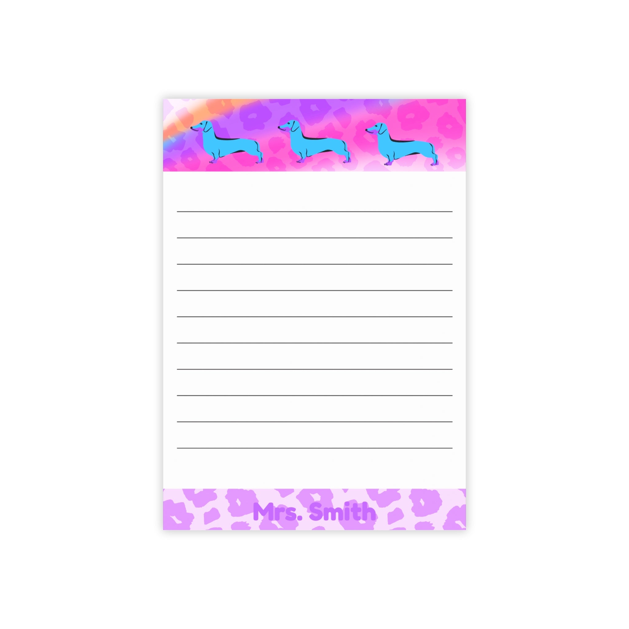 Personalizable Dachshund Rainbow Colorful 4x6 Lined Memo Pad