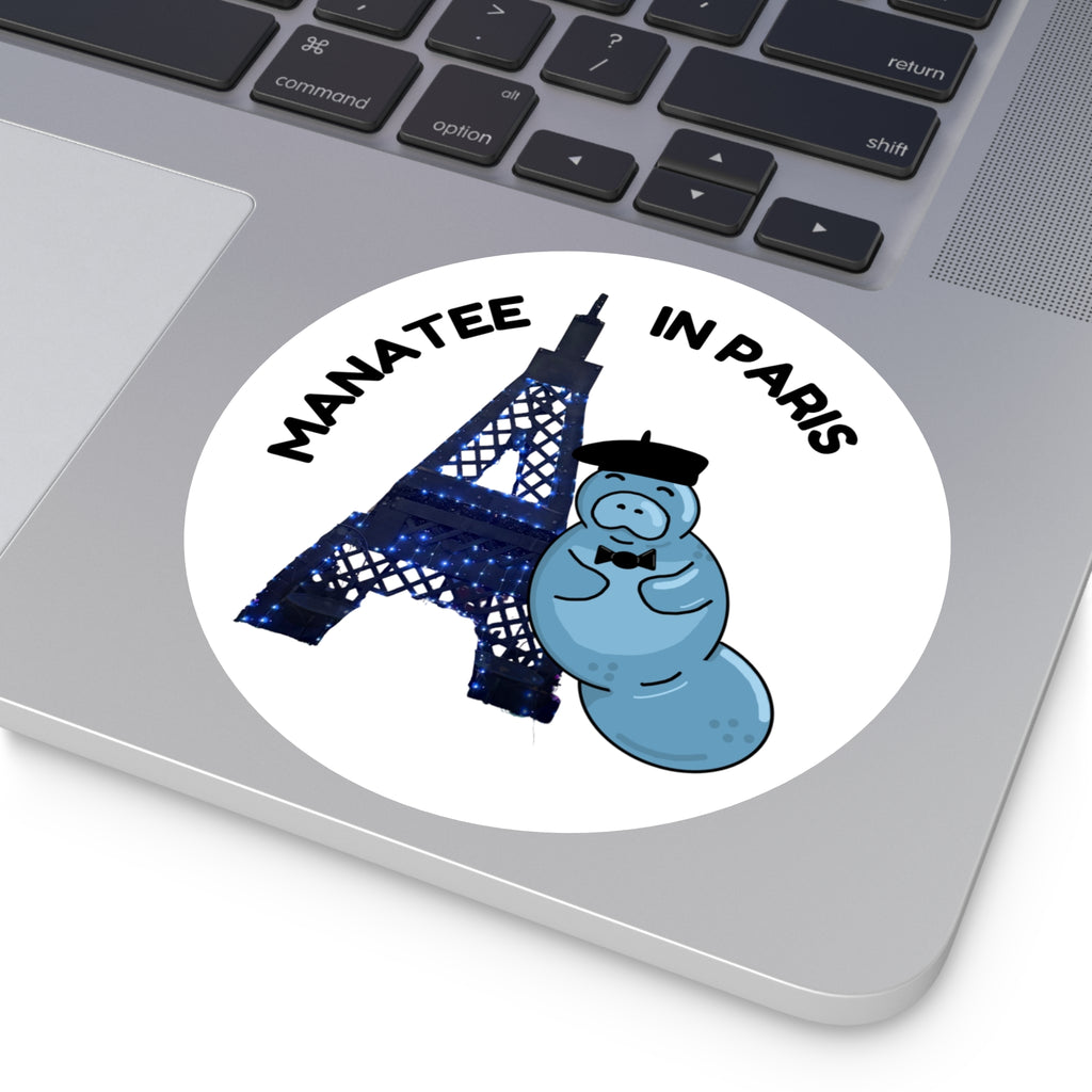 Manatee in Paris Round Sticker