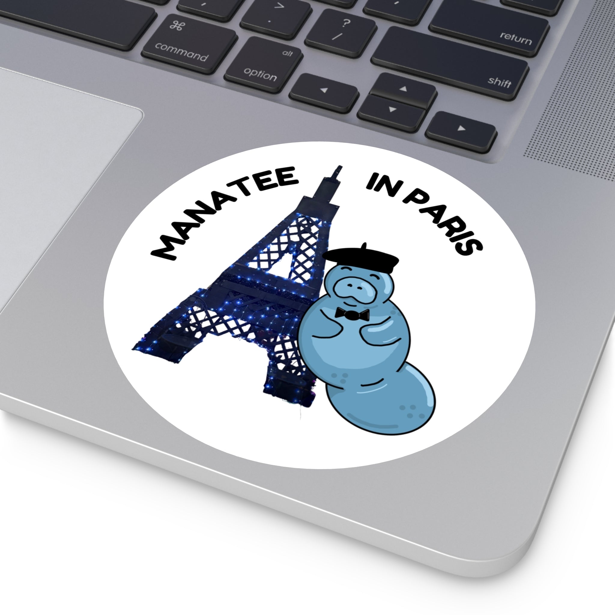 Manatee in Paris Round Sticker